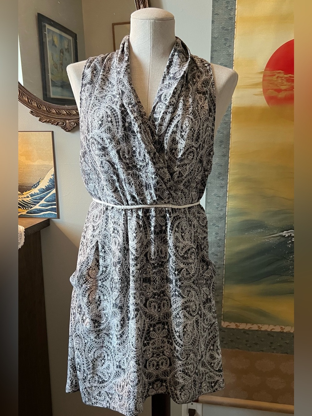 Wilfred 100% SILK Sleeveless Black & White Dress